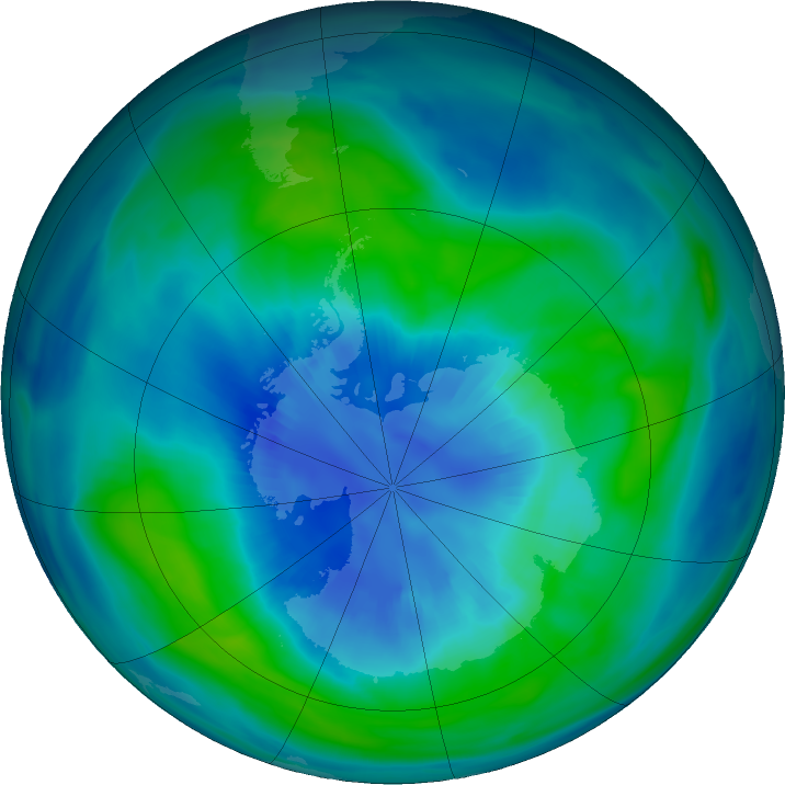 Antarctic ozone map for 05 April 2018